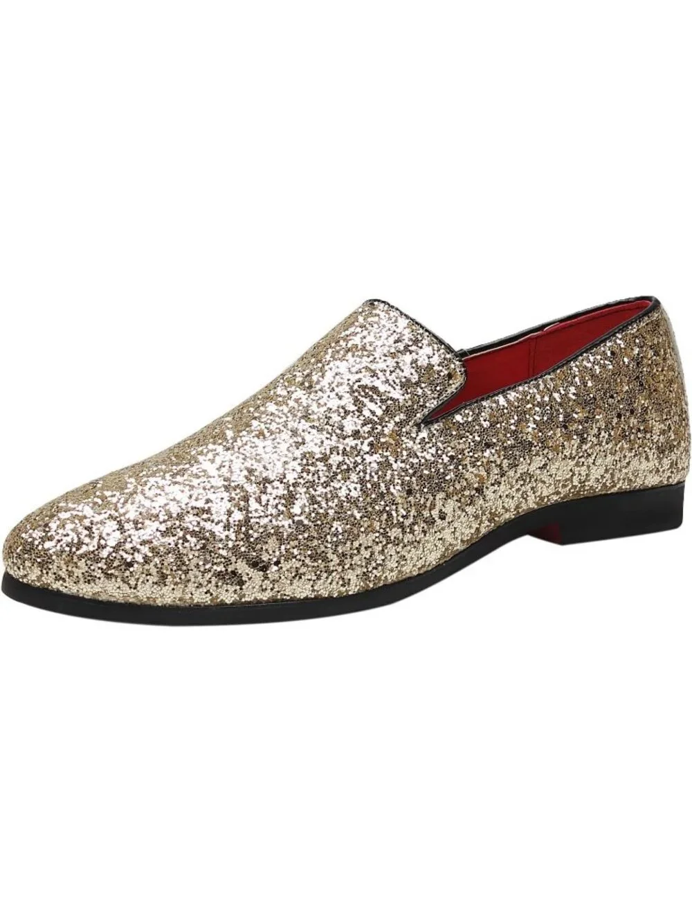 Men's Gold Leather Glitter Sparkly Loafers Slip On Tuxedo Formal Events Shoes